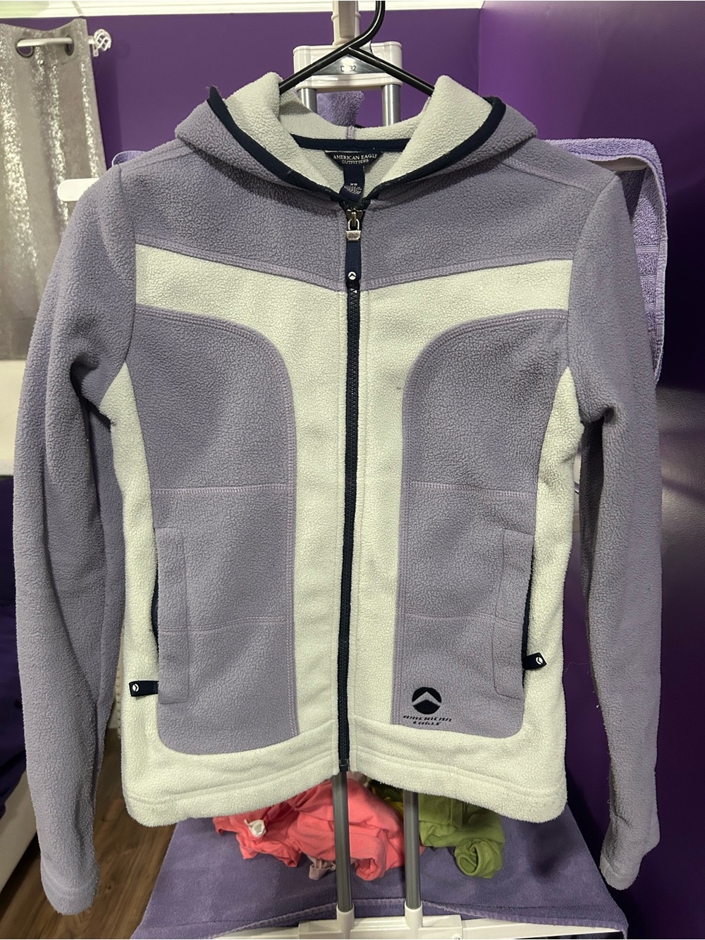 Vintage American Eagle Fleece Hoodie Jacket Colorblock Sporty Y2K Gorpcore XS
